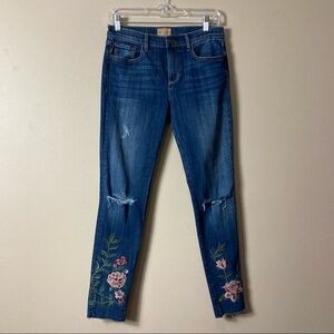 Driftwood Jackie Rosalee Floral Embroidered Distressed Fray Hem Skinny Jeans